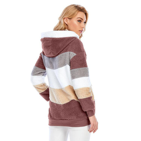 2021  New Autumn and Winter Loose Plush Multi-Color Hooded Jacket